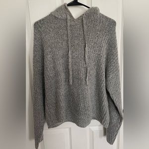 Almost famous size large grey white lined hooded sweater
